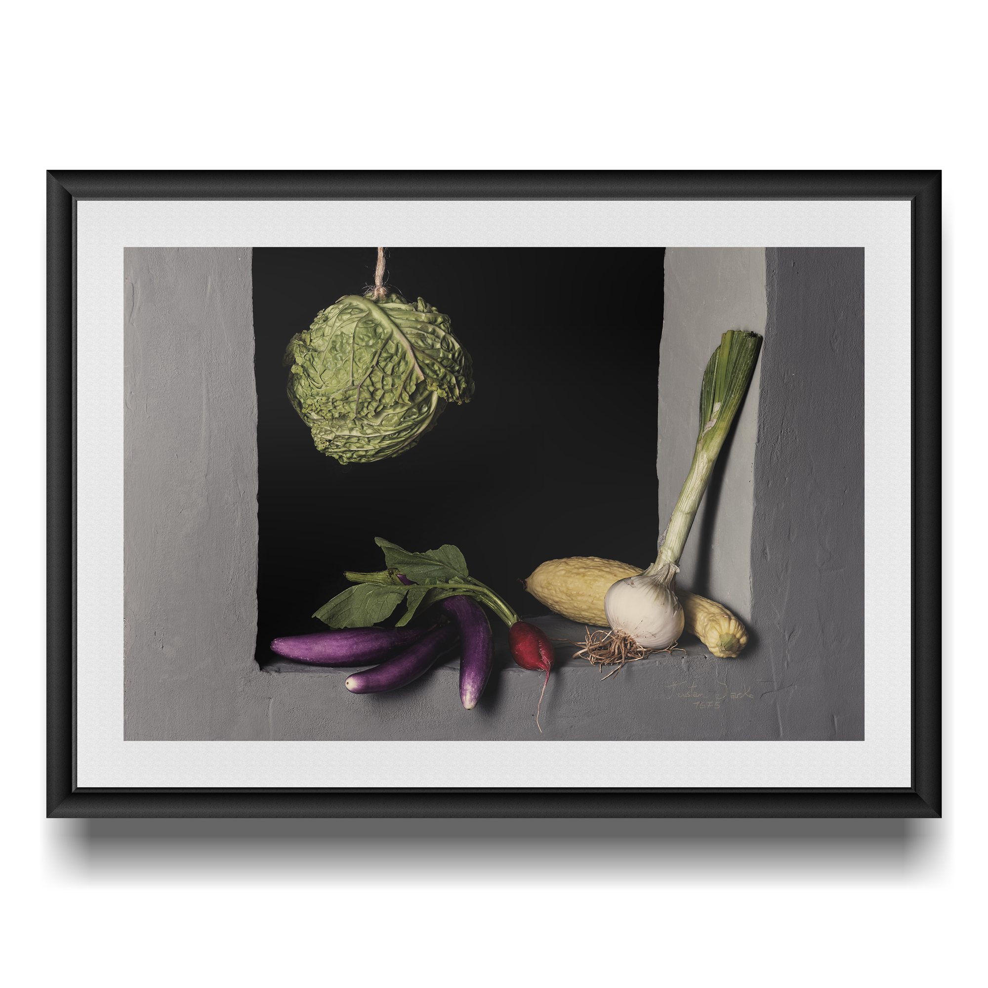 Still life with pumpkin, cabbage and radish